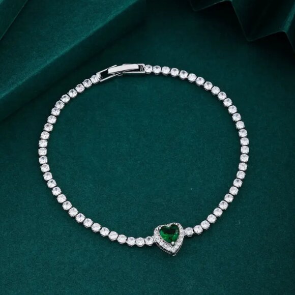 Sterling Silver Womens 2ct Green Emerald Gemstone 1ct Diamond Tennis Bracelet - Picture 2 of 7